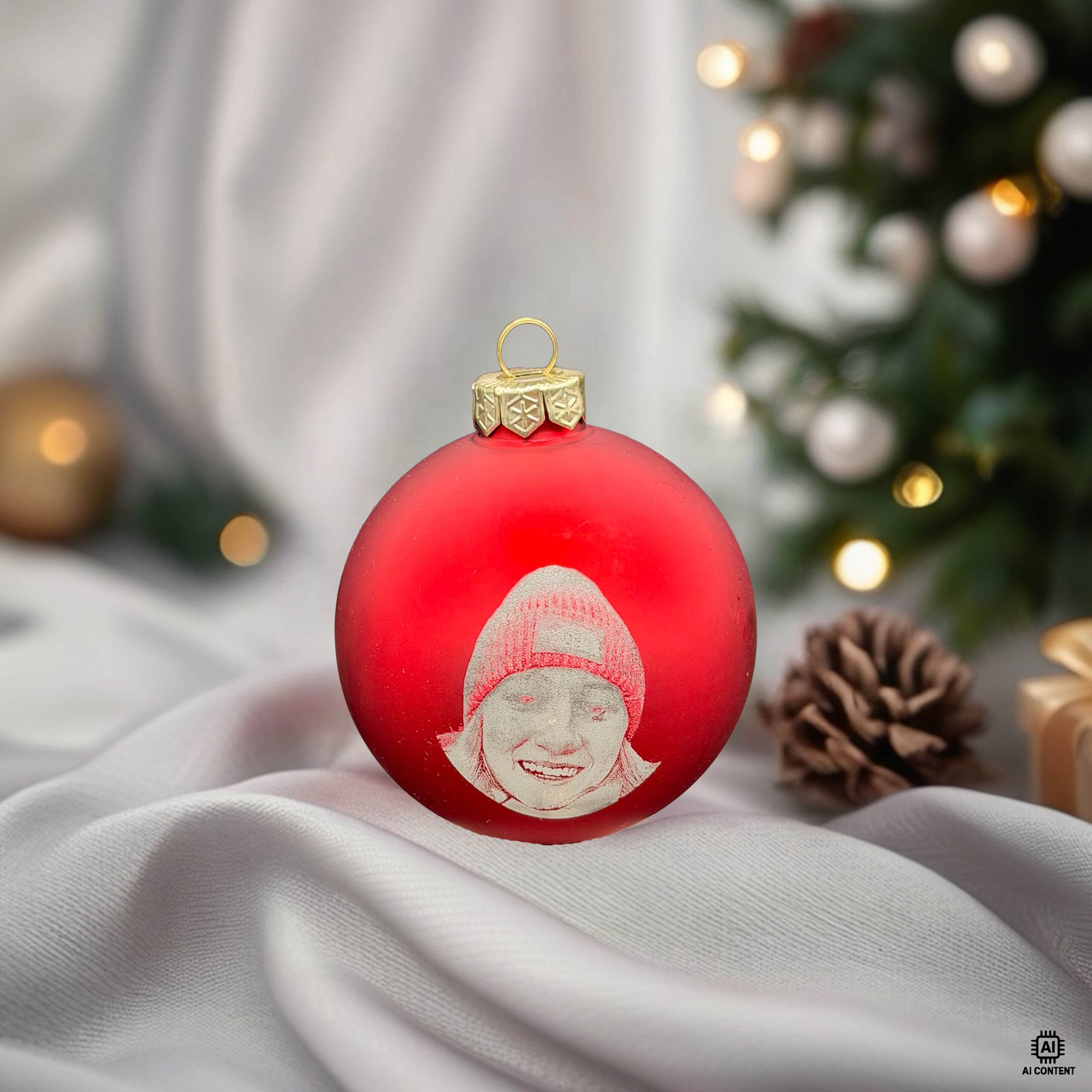 Christbaumkugel 80 mm rot matt mit Foto Gravur