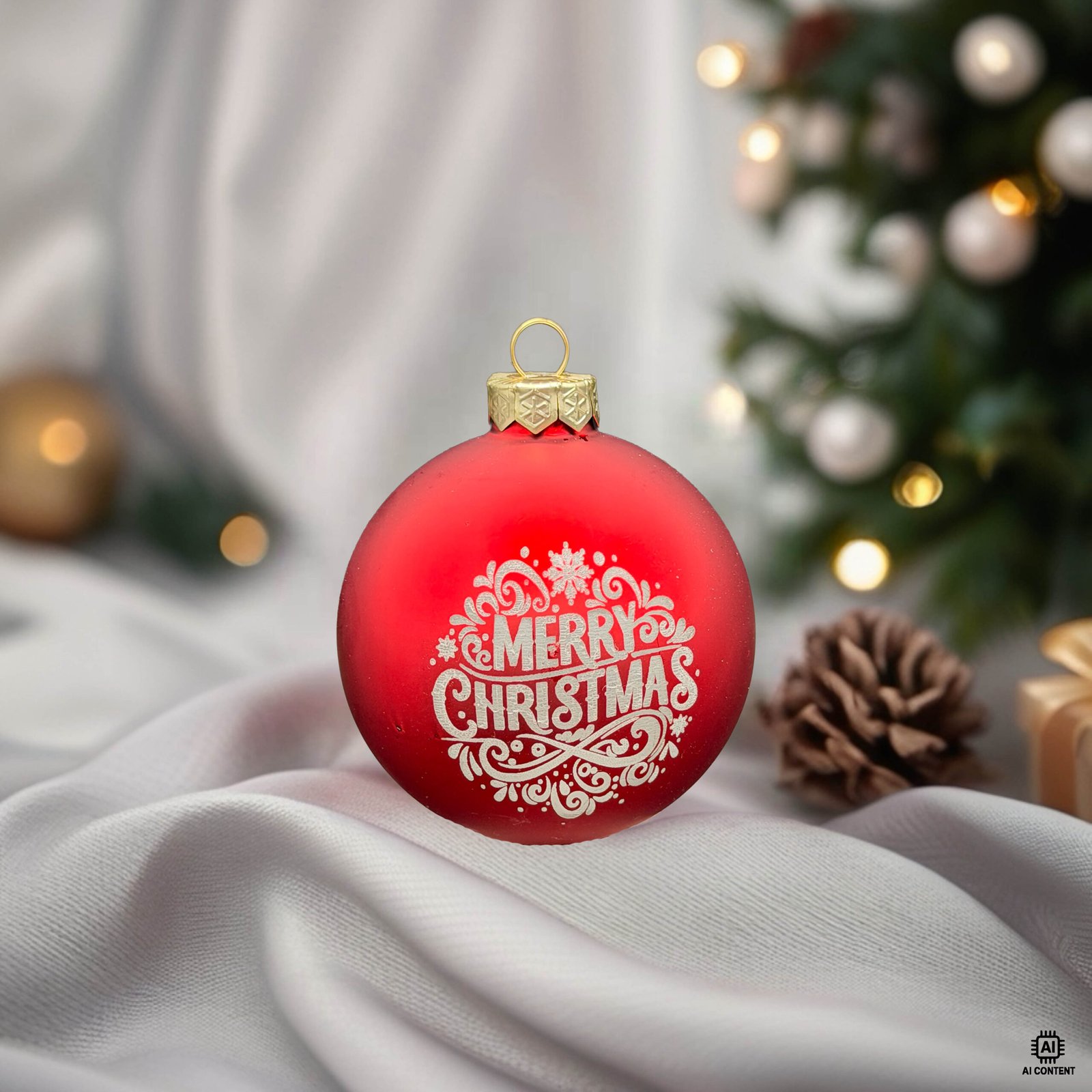 Christbaumkugel 80 mm rot matt mit Merry Christmas Gravur