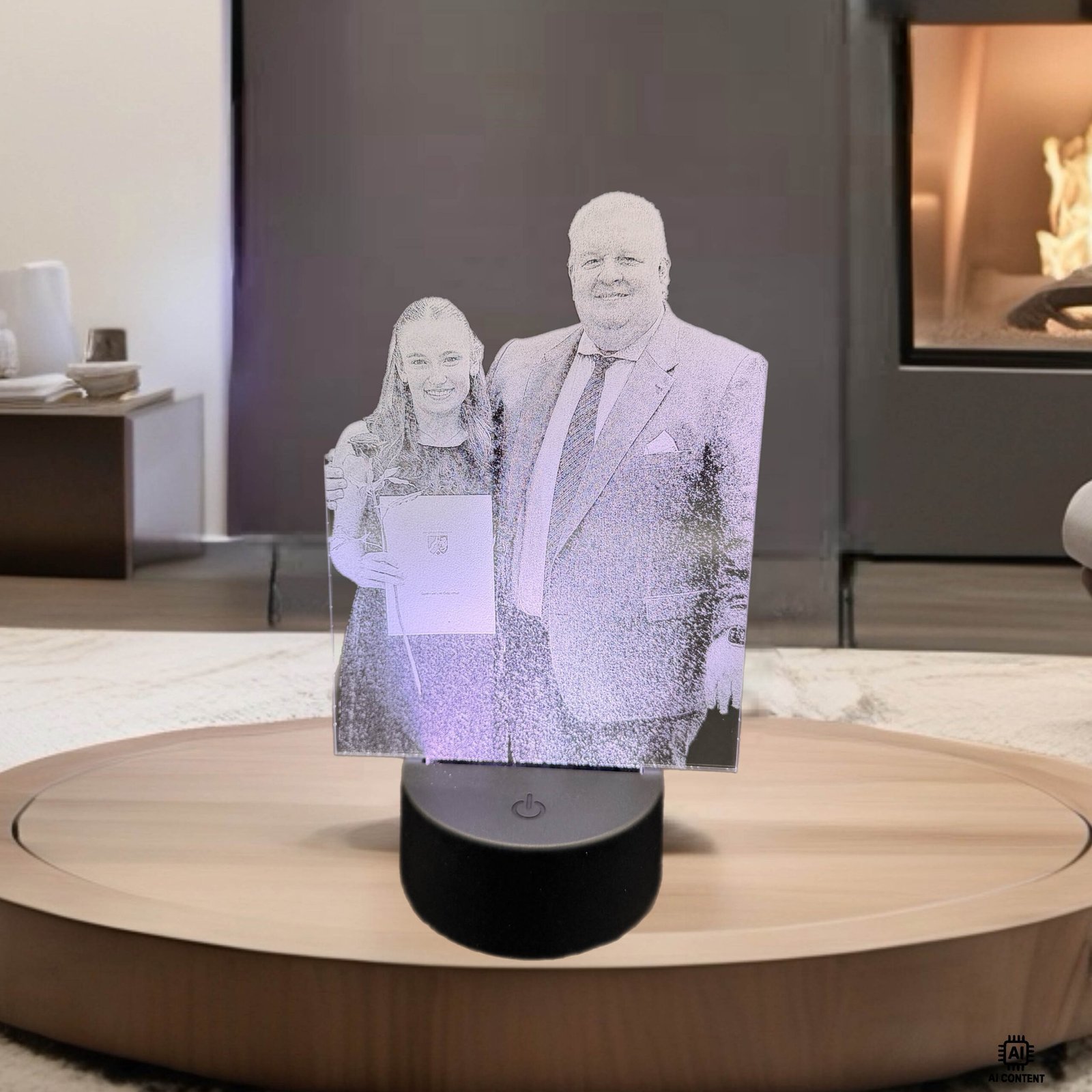 Personalisierte Acrylgravur mit zwei Personen auf LED-Sockel – individuelles Geschenk