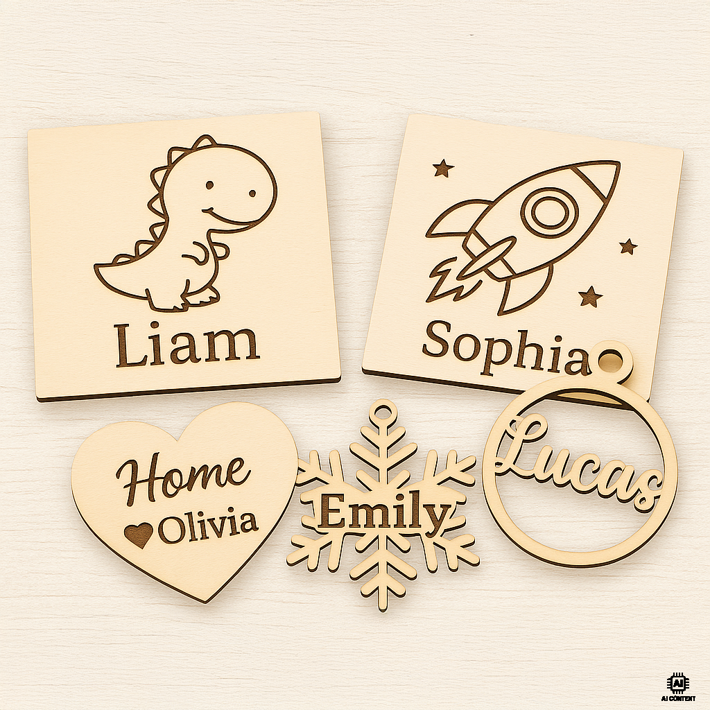 Personalisierte Holzgeschenke mit Lasergravur – Namensschilder, Anhänger und Deko aus Holz