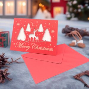 Weihnachtskarte Rentier Winter Motiv mit Briefumschlag und Einleger